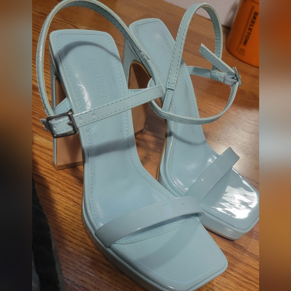 Forever21, size 5.5, open toe heels, sky blue